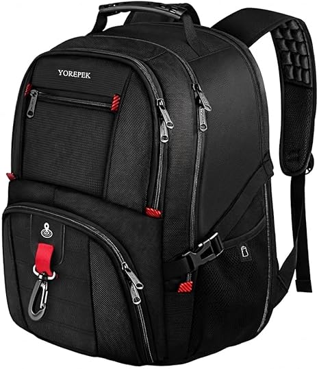 YOREPEK Travel Backpack for Men Anti Theft, Slot Fit for Air Tag ＆ RFID Blocking, Airline Approved, Insulated Pocket, Water Resistant Backpack for Men Fit 17 inch Laptop, Black